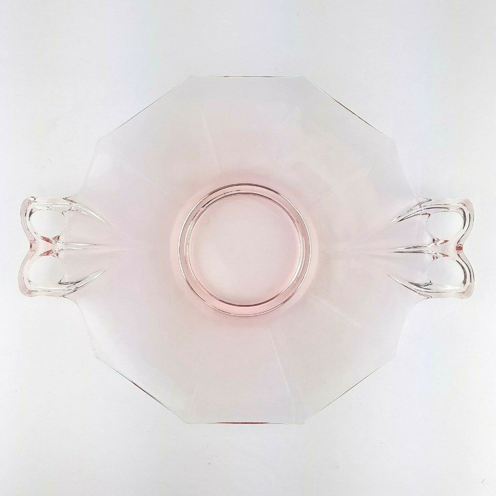 Vintage Depression Era Pink Glass Double Handle Serving Plate Tray
